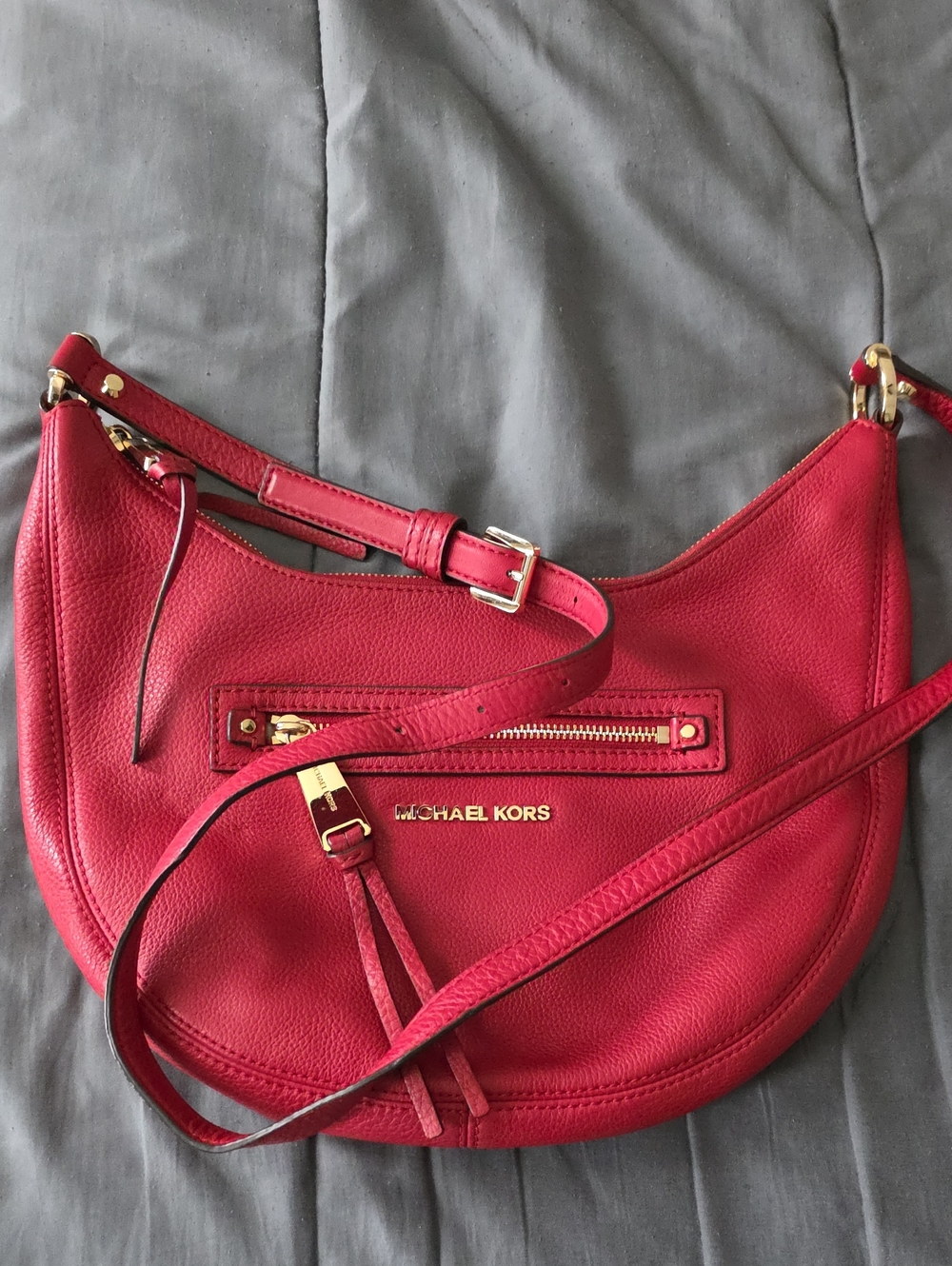 Michael Kors Cherry Red Pebbled Leather Shoulder Bag